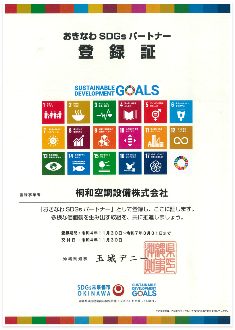 おきなわ SDGsパートナー登録証